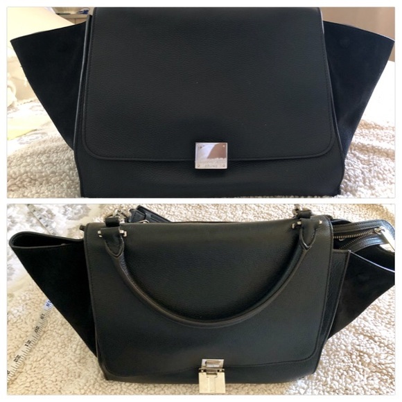 Celine🖤Trapeze Med Black Leather and Suede Tote - Picture 7 of 8
